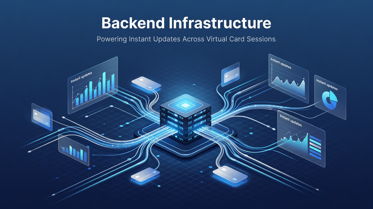 Close-up of event streaming pipeline connecting microservices for virtual card balance and authorization updates