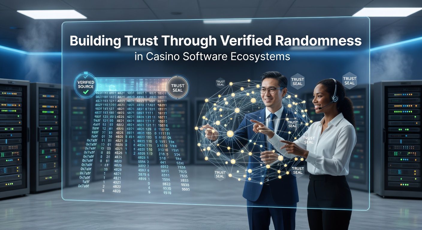 Casino software dashboard showing real-time verification of random number generator outputs with certification badges