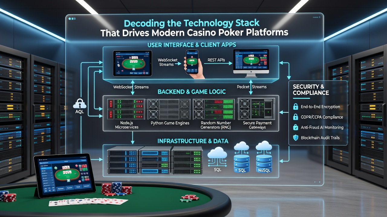 Detailed view of real-time data flow between live dealer cameras, AI monitoring tools, and central game servers in poker platforms