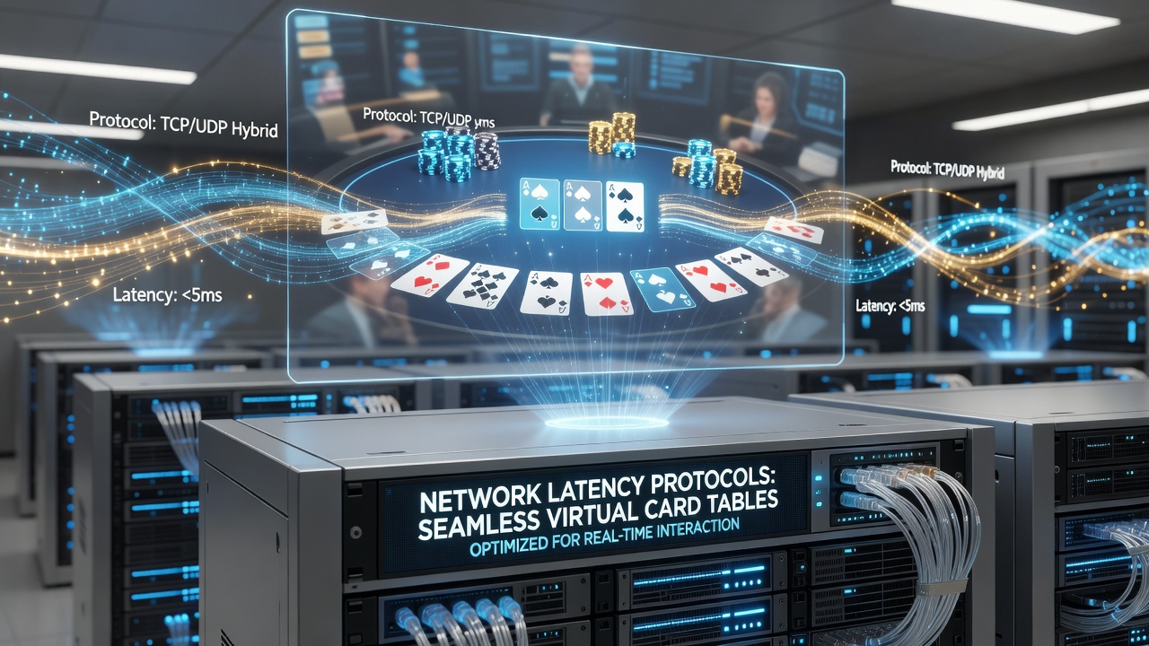Screenshot of a virtual poker table interface highlighting synchronized player actions and network status indicators