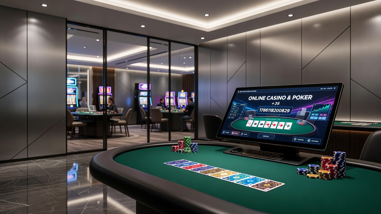 Live dealer poker setup with multiple camera angles and digital overlays