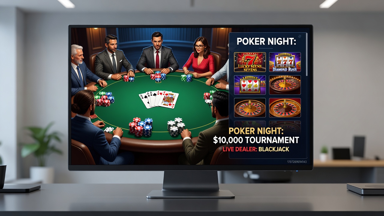 Live poker tables and casino game interfaces illustrating real-time player interactions and software features