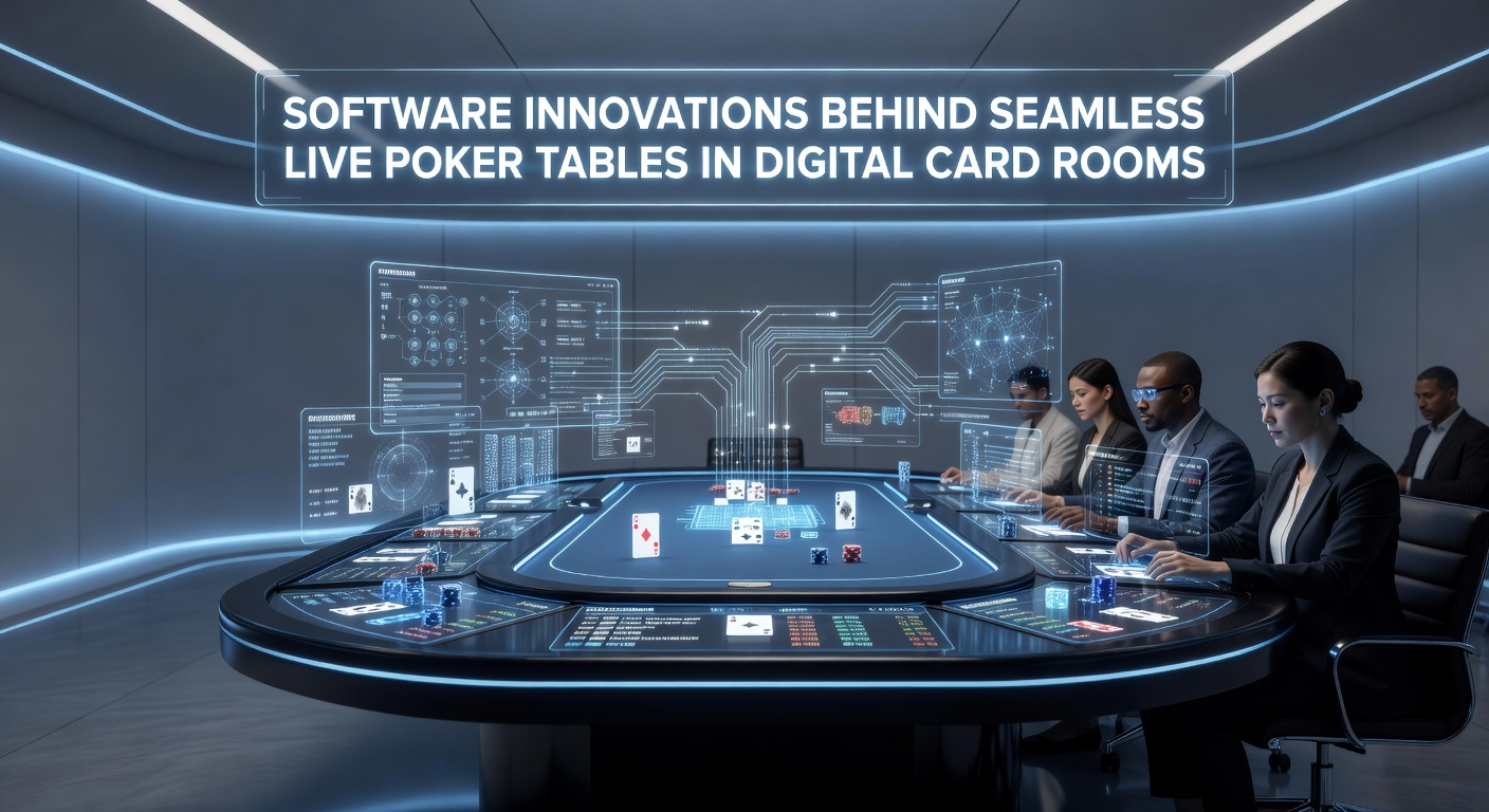 Software dashboard showing real-time poker table synchronization and multi-camera feeds in a digital card room